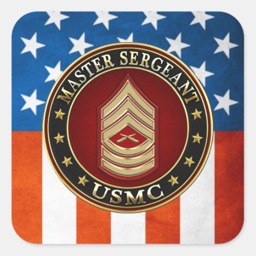 US Marines Master Sergeant USMC MSgt 3D Square Sticker