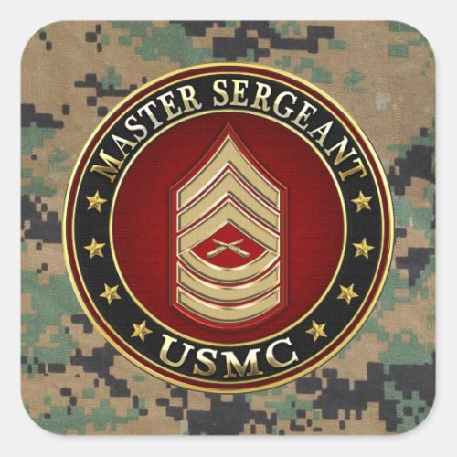 US Marines Master Sergeant USMC MSgt 3D Square Sticker