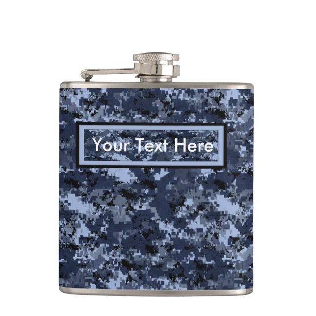 U.S. Military Blue Camouflage  6 oz Flask (Front)