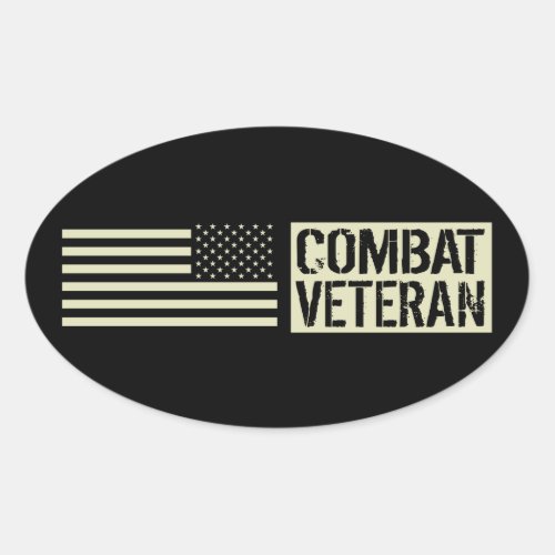 US Military Combat Veteran Black Flag Oval Sticker