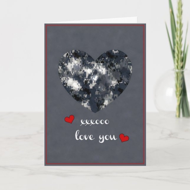 U.S. Military Digital Blue Camo Valentine's Day Holiday Card (Front)