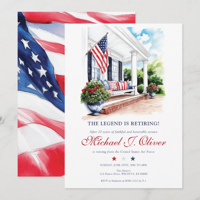 U.S. Military Retirement Patriotic Home Porch Invitation (Front/Back)