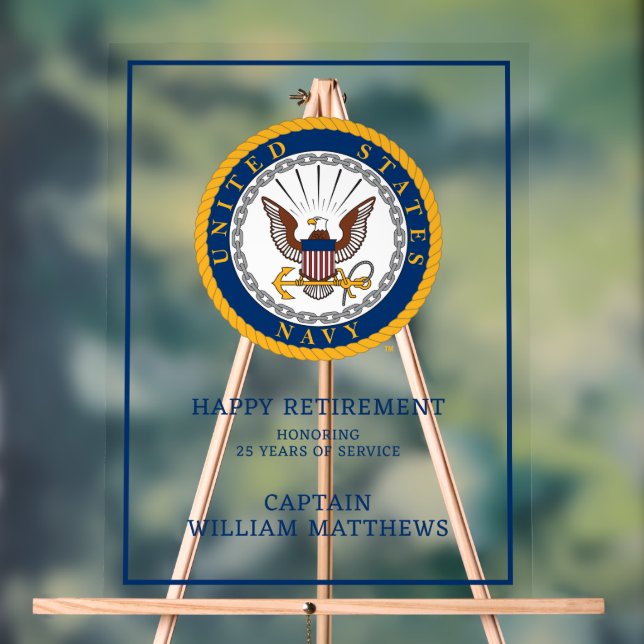 U.S. Navy | Navy Emblem | Happy Retirement Acrylic Sign (Neutral)