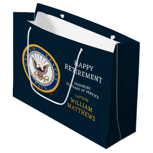 US Navy  Navy Emblem  Happy Retirement Large Gift Bag