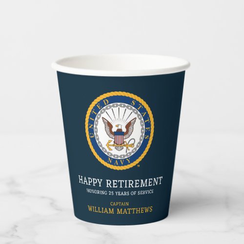 US Navy  Navy Emblem  Happy Retirement Paper Cups