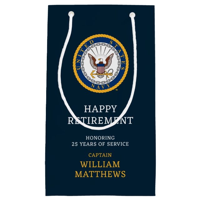 U.S. Navy | Navy Emblem | Happy Retirement Small Gift Bag (Front)