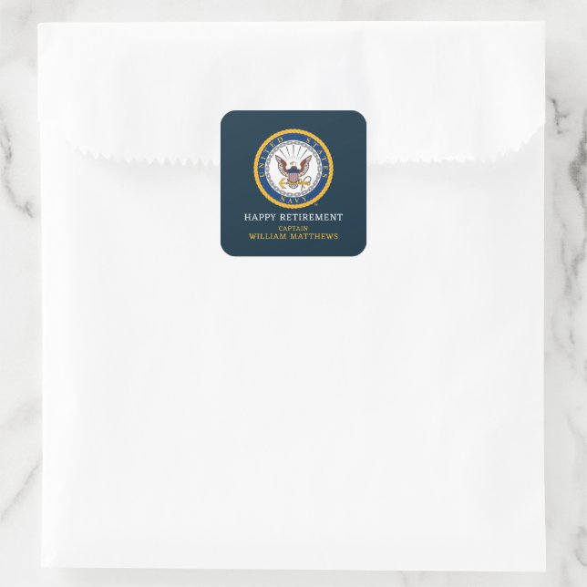 U.S. Navy | Navy Emblem | Happy Retirement Square Sticker (Bag)