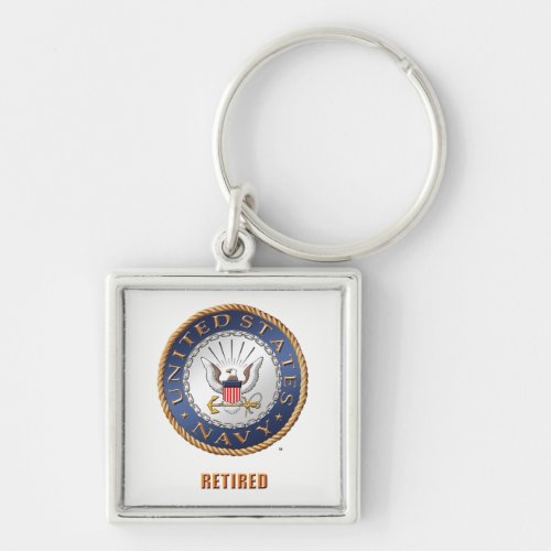 US Navy Retired Premium Square Keychain