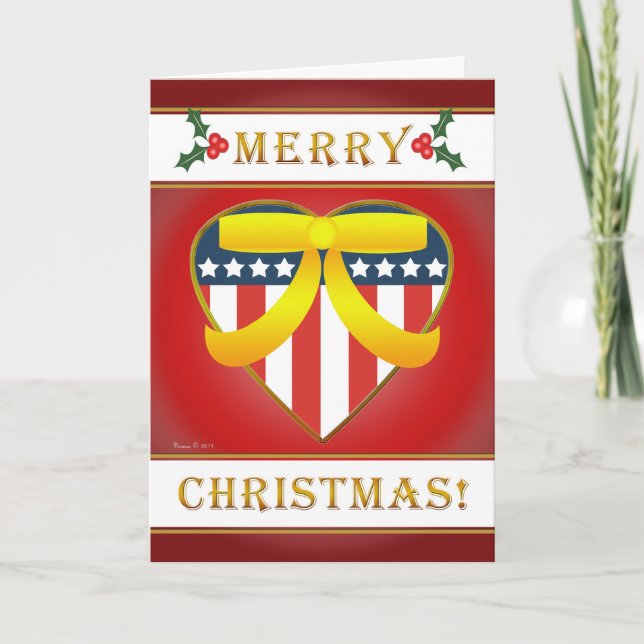 U.S. Patriotic Heart Merry Christmas Greeting Card (Front)