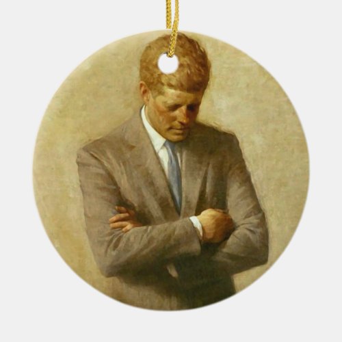US President John F Kennedy by Aaron Shikler Ceramic Ornament