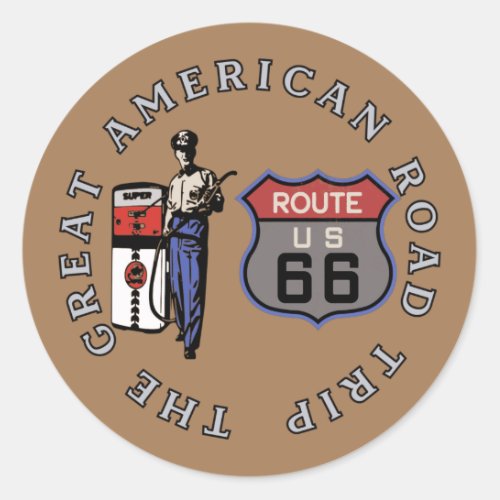 US Route 66   Classic Round Sticker