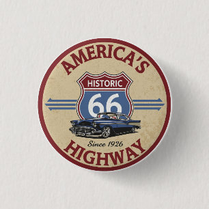 U.S. Route 66 historic highway Classic car gifts Button