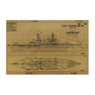 U.S.S. ARIZONA Battleship Blueprint 1934 Acrylic Print