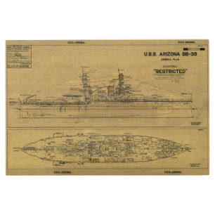 U.S.S. ARIZONA Battleship Blueprint 1934 Metal Print
