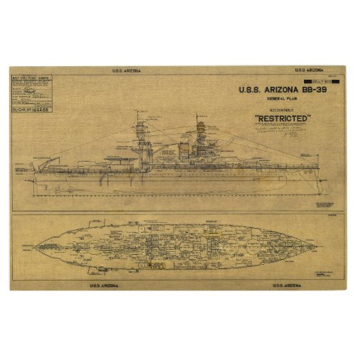 USS ARIZONA Battleship Blueprint 1934 Metal Print