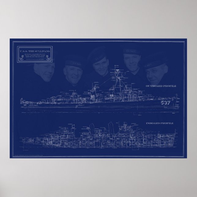 U.S.S. The Sullivans Fine Art Blueprint Poster (Front)
