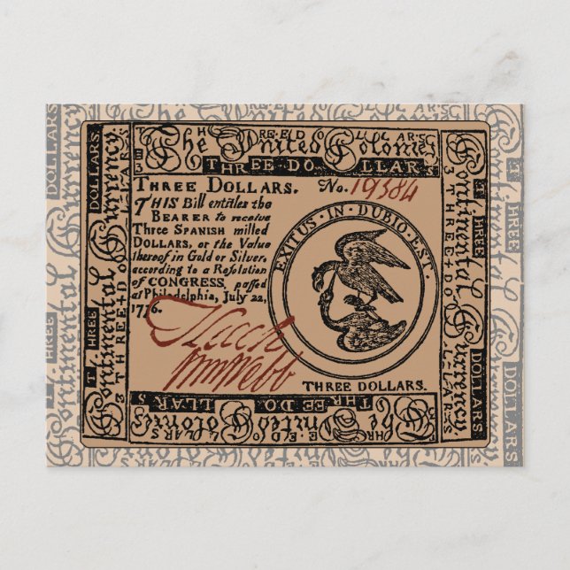U.S. Three Dollar Bill - Postcard (Front)