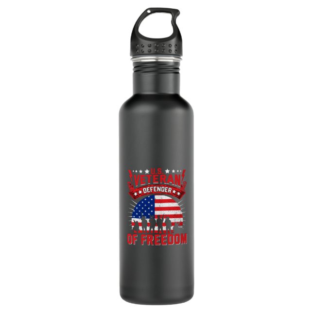 u.s. veteran defender of freedom stainless steel water bottle (Front)