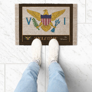 U.S. Virgin Isands house mat, VI Flag / Welcome Fiber Doormat