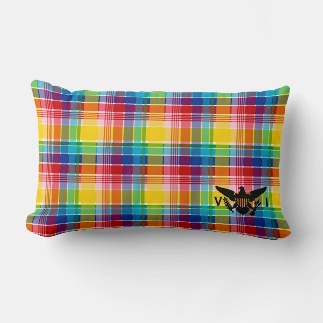 U.S. Virgin Islands Flag (Black), Madras Lumbar Pillow (Front)