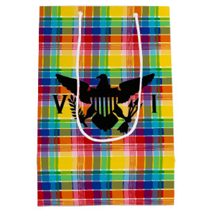 U.S. Virgin Islands Flag (Black), Madras Medium Gift Bag