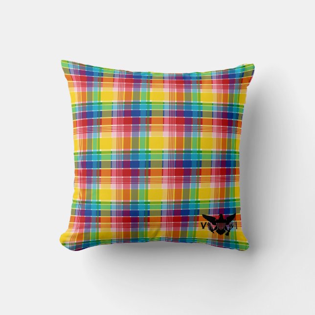 U.S. Virgin Islands Flag (Black), Madras Throw Pillow (Front)