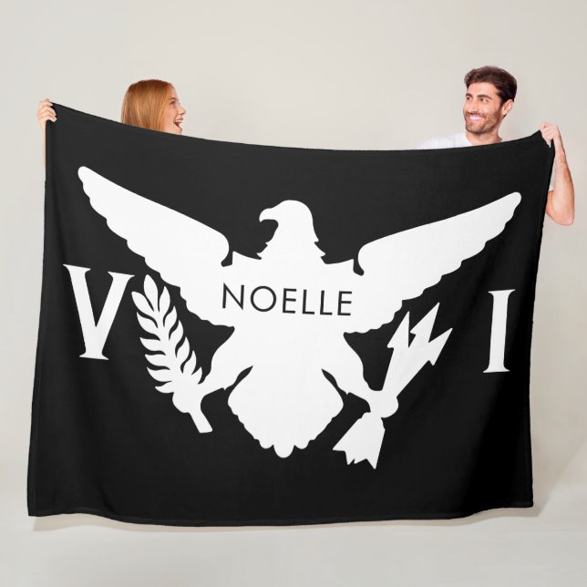 U.S. Virgin Islands Flag, Black & White Fleece Blanket (In Situ)