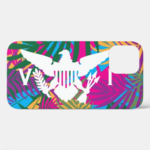 US Virgin Islands Flag Colorful Tropical Leaves iPhone 12 Case