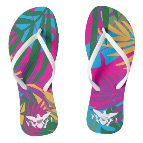 US Virgin Islands Flag Colorful Tropical Leaves  Flip Flops