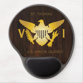 U.S. Virgin Islands Flag, Gold & Dark Wood Gel Mouse Pad