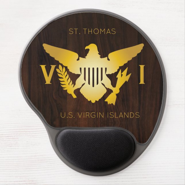 U.S. Virgin Islands Flag, Gold & Dark Wood Gel Mouse Pad (Front)