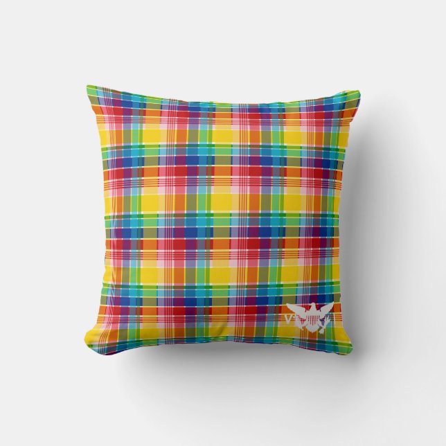 U.S. Virgin Islands Flag, Madras Throw Pillow (Front)