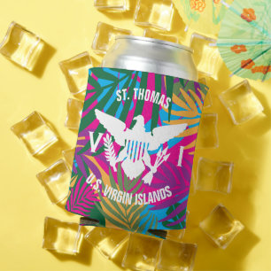 U.S. Virgin Islands Flag St. Thomas Colorful Palms Can Cooler