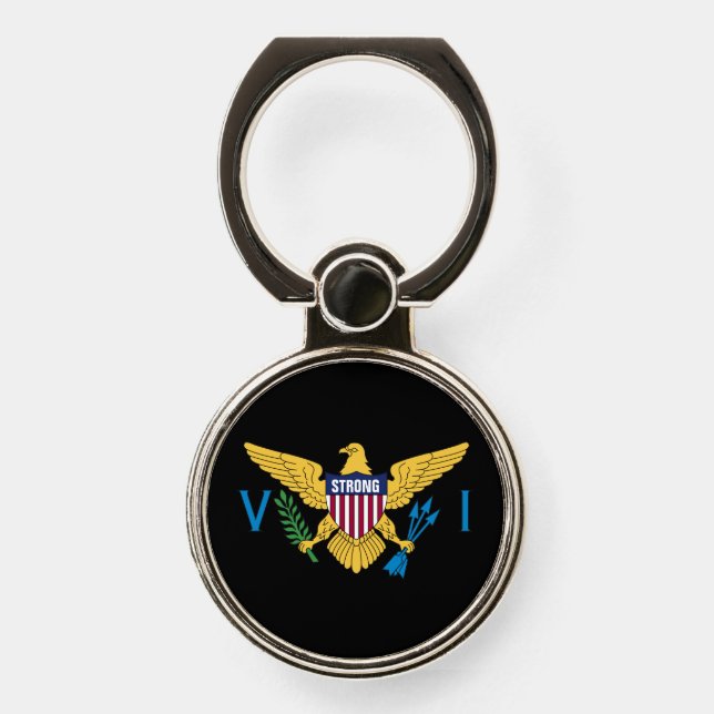 U.S. Virgin Islands Flag | VI STRONG, Black Phone Ring Stand (Front)