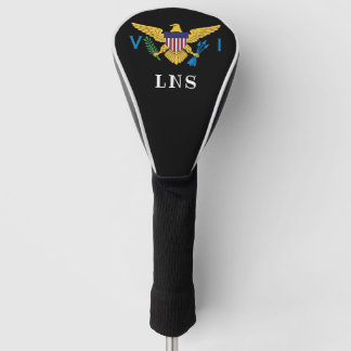 U.S. Virgin Islands Flag, Your Initials, Black Golf Head Cover