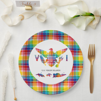U.S. Virgin Islands Madras, Flag & Islands Paper Plates