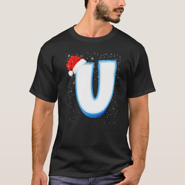 U Snowy Capital Christmas Monogram Alphabet Letter T-Shirt (Front)