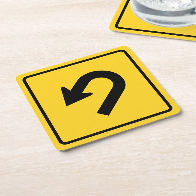 U-Turn Sign Square Paper Coaster (Angled)