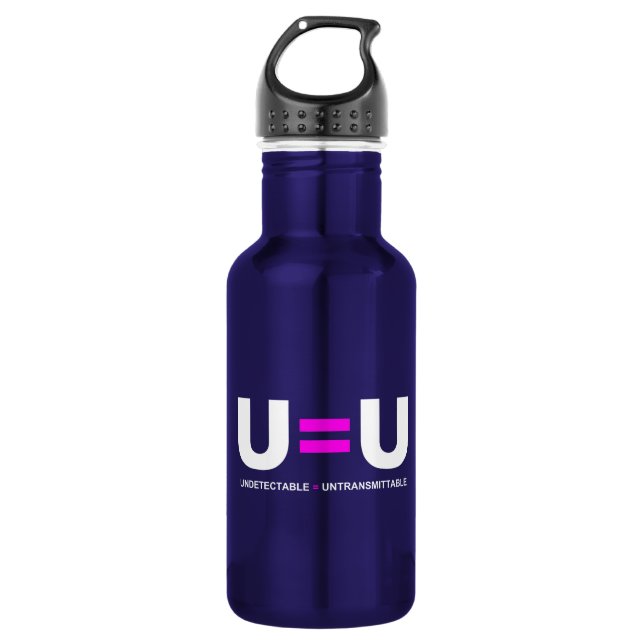U=U HIV Undetectable Equals Untransmittable Stainless Steel Water Bottle (Front)