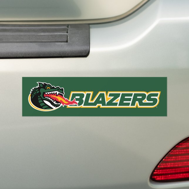 UAB Blazers Dragon and "BLAZERS" Logo Bumper Sticker (On Car)