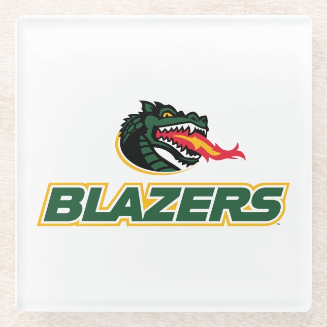 UAB Blazers Dragon and "BLAZERS" Logo Glass Coaster (Front)