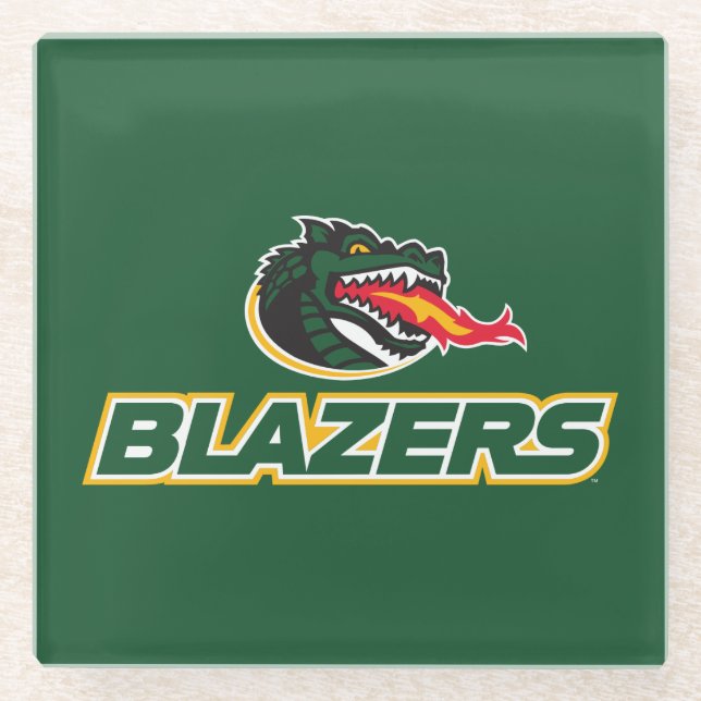 UAB Blazers Dragon and "BLAZERS" Logo Glass Coaster (Front)