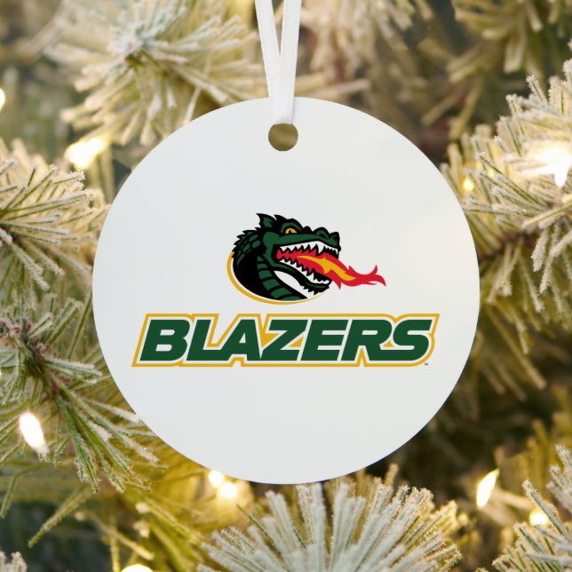 UAB Blazers Dragon and "BLAZERS" Logo Metal Ornament (Insitu)