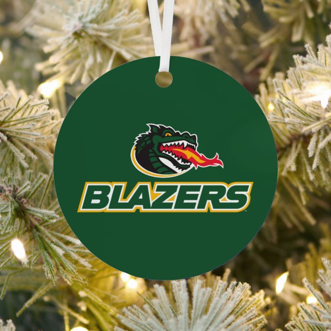 UAB Blazers Dragon and "BLAZERS" Logo Metal Ornament (Insitu)