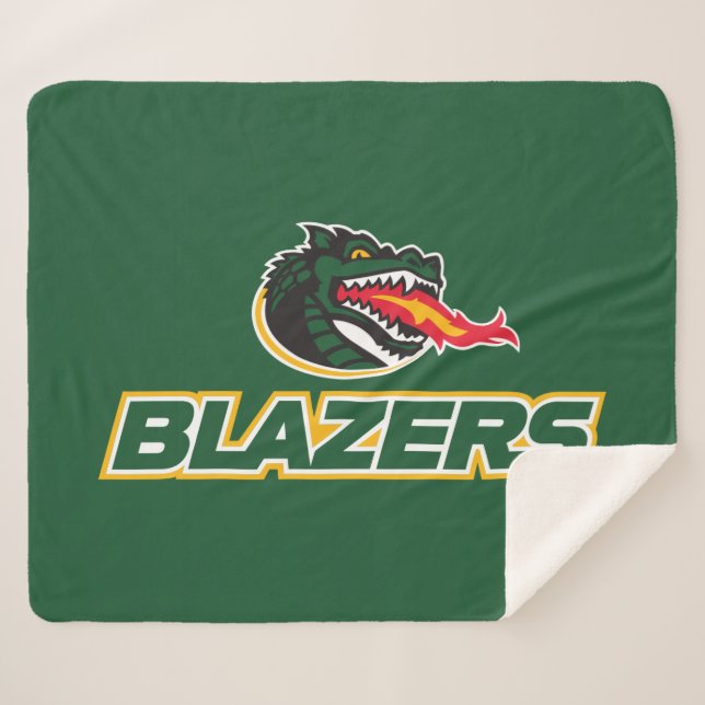 UAB Blazers Dragon and "BLAZERS" Logo Sherpa Blanket (Front (Horizontal))