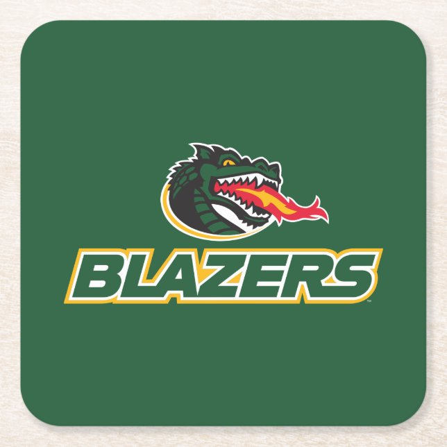 UAB Blazers Dragon and "BLAZERS" Logo Square Paper Coaster (Front)