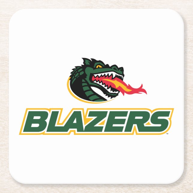 UAB Blazers Dragon and "BLAZERS" Logo Square Paper Coaster (Front)