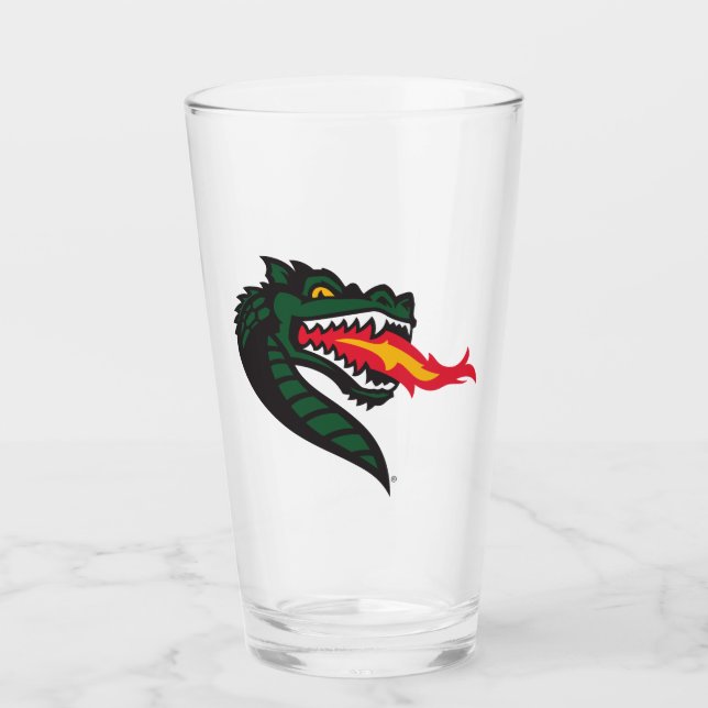 UAB Blazers Fire-Breathing Dragon Mascot Logo Glass (Front)
