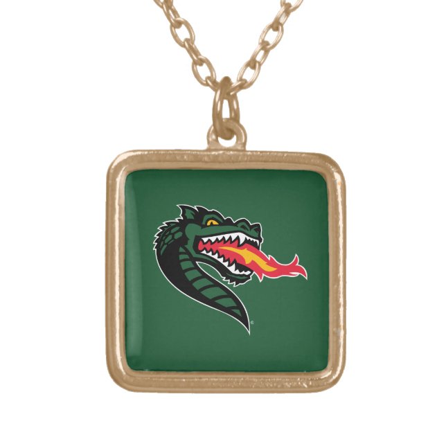 UAB Blazers Fire-Breathing Dragon Mascot Logo Gold Plated Necklace (Front)