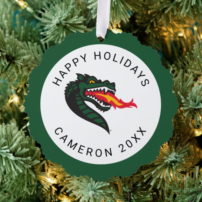 UAB Blazers Fire-Breathing Dragon Mascot Logo Ornament Card (Insitu (Tree))